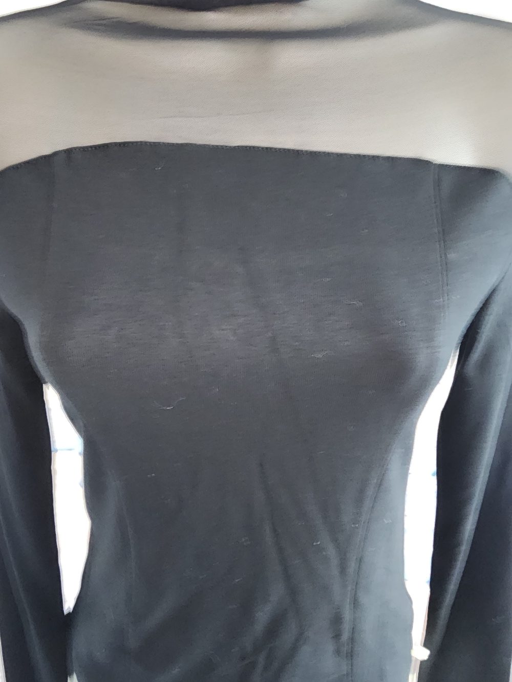 COMMENSE Women's Black Sheer Yoke Long-Sleeve Top - Picture 6 of 9